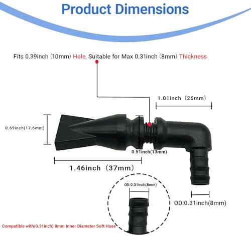 Side view of the Propitious Palace black plastic aquarium pump nozzle for water circulation systems.