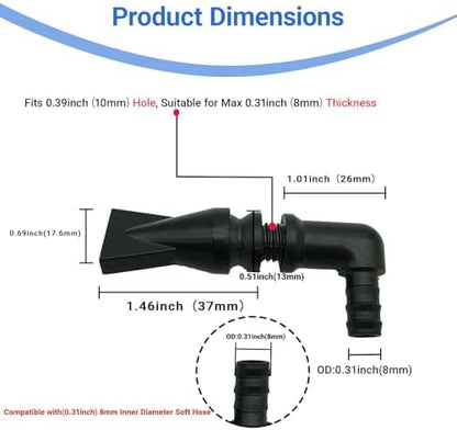 Side view of the Propitious Palace black plastic aquarium pump nozzle for water circulation systems.