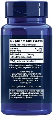 Life Extension L-Glutamine amino acid supplement nutritional facts label