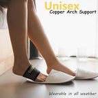 Model wearing Askfeel arch support sleeve under a sock for daily use.