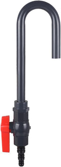 MiOYOOW aquarium water changer front view showing the grey PVC J-pipe hook and red flow control valve.