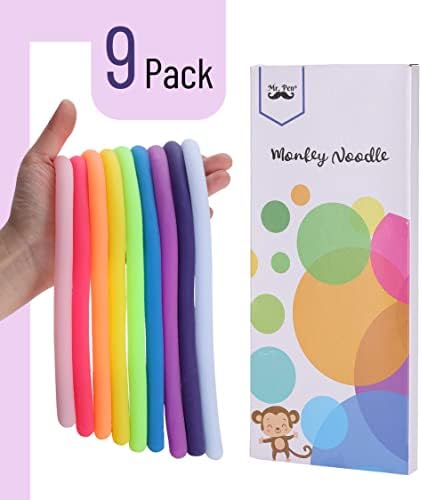 Colorful stretchy sensory strings in a pile