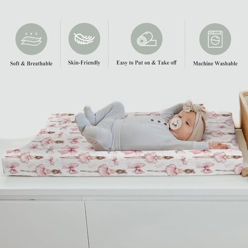 Baby changing pad cover with cute pink ballerina print