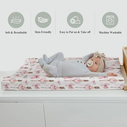 Baby changing pad cover with cute pink ballerina print