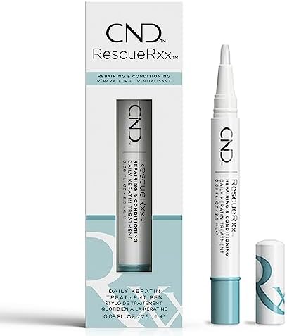 CND keratin nail treatment pen application on damaged cuticles.