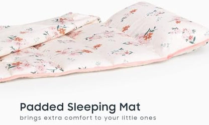Wake In Cloud cotton nap mat with built in handle being carried easily
