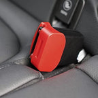 Close up of child safety buckle guard mechanism