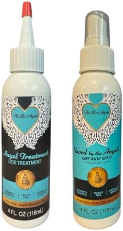 The Lice Angels non-toxic lice removal system bottle and packaging.