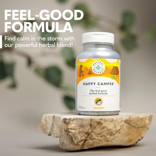 Natural Balance Happy Camper 150 vegetarian capsules bottle showcasing premium USA import packaging