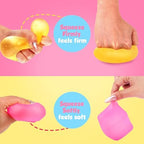 Water being poured over the yellow gel cube to demonstrate easy cleaning process.
