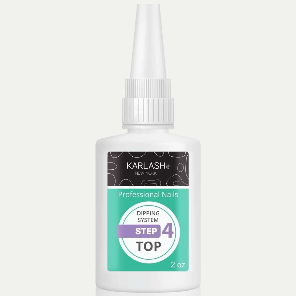 Karlash Gel Base Dipping Powder System Step Four Top coat refill bottle front view showing authentic professional packaging.