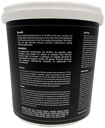 Ammonia free professional hair lightener powder container showing 10 levels of lift