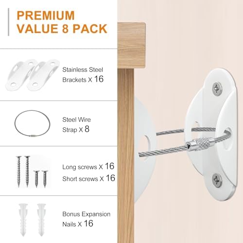 Heavy duty earthquake resistant wall anchors for childproof wardrobe protection.