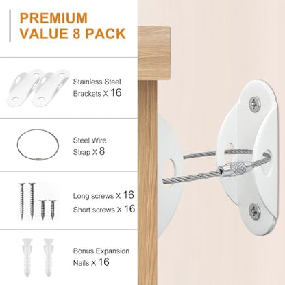 Heavy duty earthquake resistant wall anchors for childproof wardrobe protection.