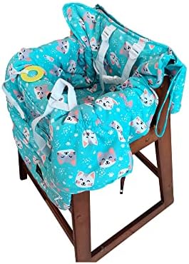 Universal 2-in-1 baby high chair cover in a restaurant setting showing thick padding.