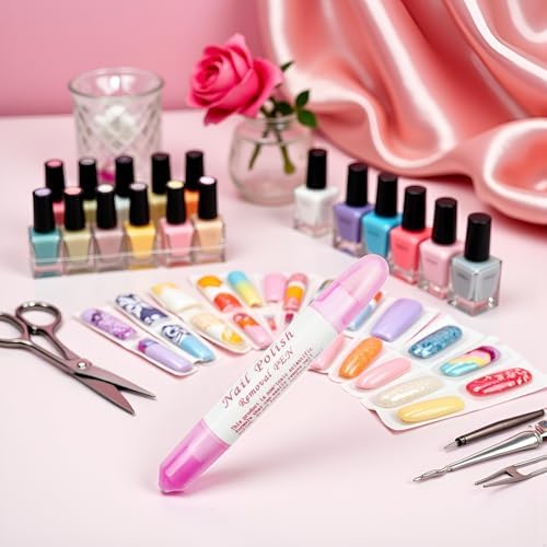 Pink nail polish corrector pen held in hand for scale