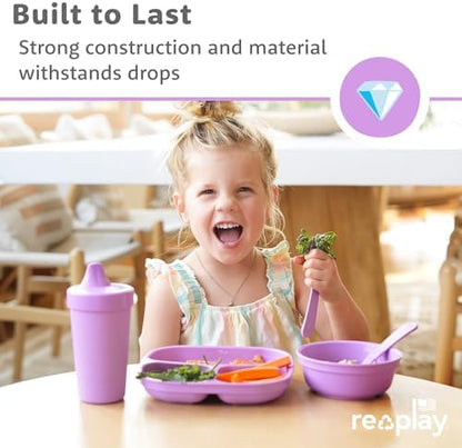 Re Play durable plastic plates for children on kitchen table