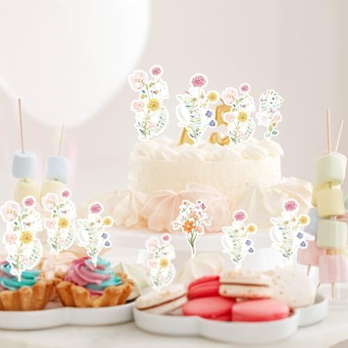 Garden floral fairy party decor toppers on cupcakes