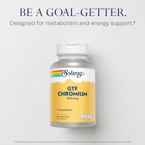Close up view of authentic Solaray chromium capsules with brewer's yeast for improved absorption.
