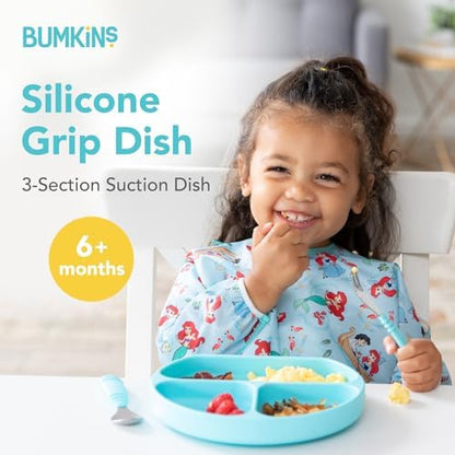 Bumkins blue toddler suction plate showing divided sections