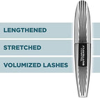 Fanned-out lash flutter effect from volumizing mascara black formula