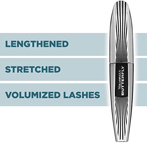 Fanned-out lash flutter effect from volumizing mascara black formula