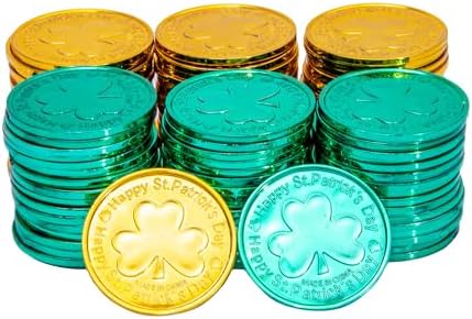 Assorted holiday party favor supplies including 100 pieces of metallic look plastic coins