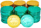 Assorted holiday party favor supplies including 100 pieces of metallic look plastic coins