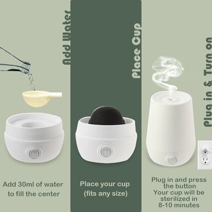 Compact menstrual cup cleaning device with power cord for home use