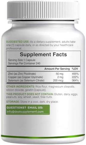Deal Supplement Zinc 50 mg with Selenium and Copper supplement facts label