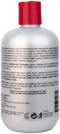 USA imported CHI cat shampoo and conditioner sixteen fluid ounce packaging close up