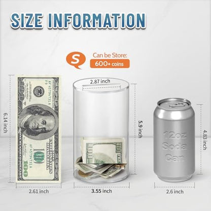 Hizgo transparent savings jar small size filled with coins and notes