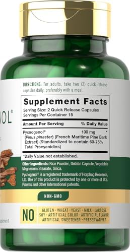 Carlyle French Maritime Pine Bark extract supplement label and dosage information