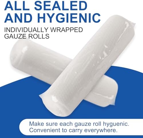 Individually wrapped elastic gauze roll being unpacked for first aid use