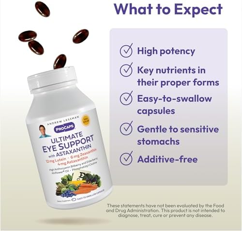 Close up of Andrew Lessman eye health supplement packaging