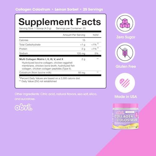 Obvi Multi Collagen and Grass Fed Bovine Colostrum supplement panel
