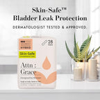 Attn Grace natural bladder leak liners for sensitive skin showing product thickness and length details.