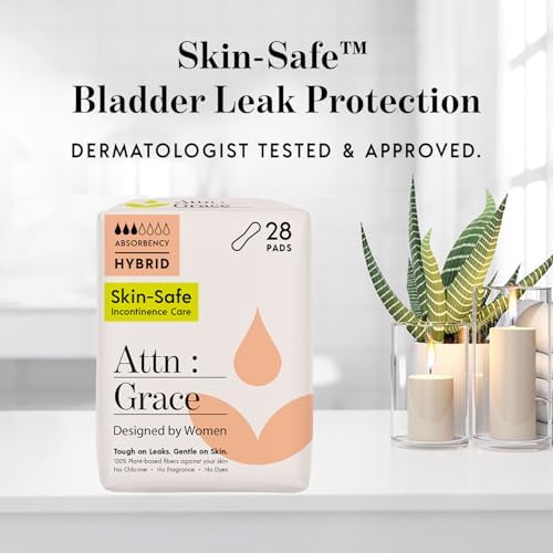 Attn Grace natural bladder leak liners for sensitive skin showing product thickness and length details.
