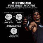 Birdman unflavored creatine powder texture and fine grain view