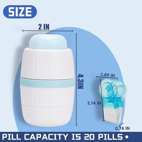 Travel size comparison of the compact multi-functional pill management device held comfortably in an individual hand