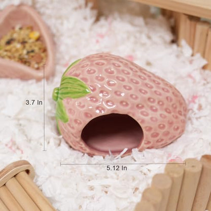 Ceramic Hamster Hideout, Strawberry Hamster House and Habitat, Syrian Hamster Hideout Decor Cool Bed for All Season Gerbil, Mice Guinea Pig - Image 5