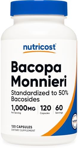 Nutricost Bacopa Monnieri 120 vegetarian capsules nutrition facts and ingredients label