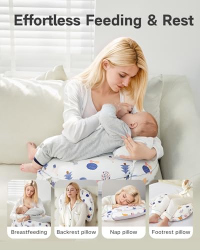Mom using CrystCare ergonomic nursing pillow for breastfeeding