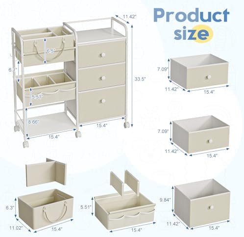 LBMT 3-tier nursery storage cart with drawers