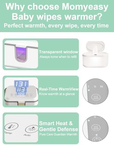 Momyeasy wipe warmer night light feature in a dark room