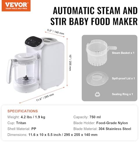 BPA free VEVOR infant food helper displaying smooth fruit puree ready for serving.