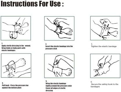 AID MATE combat tactical medical bandage packaging back view with application instructions.