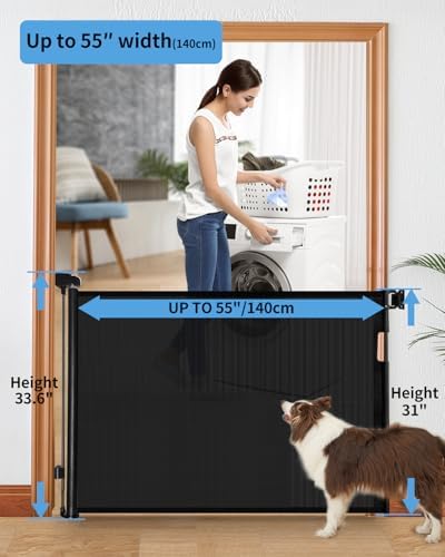Veraste mesh safety gate extended across wide stairs showing hardware mount
