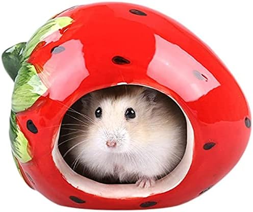 Cool Hamster House Hideout Suitable for Hamsters Less Than 4 inches 10 cm in Length Ceramics Strawberry Shape Bed Cute Small Animal Pet Squirrel Hedgehog Chinchilla Nest Hamster Cage Accessories - Image 1