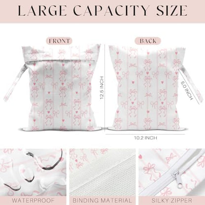 Pink bow patterned travel wet bag with snap handle